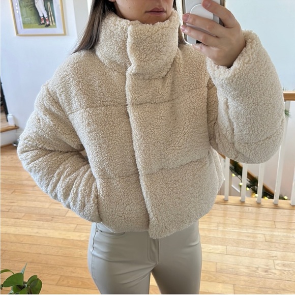 Zara faux shearling quilted anorak 1255/826 XS teddy Sherpa winter jacket coat - Picture 13 of 13